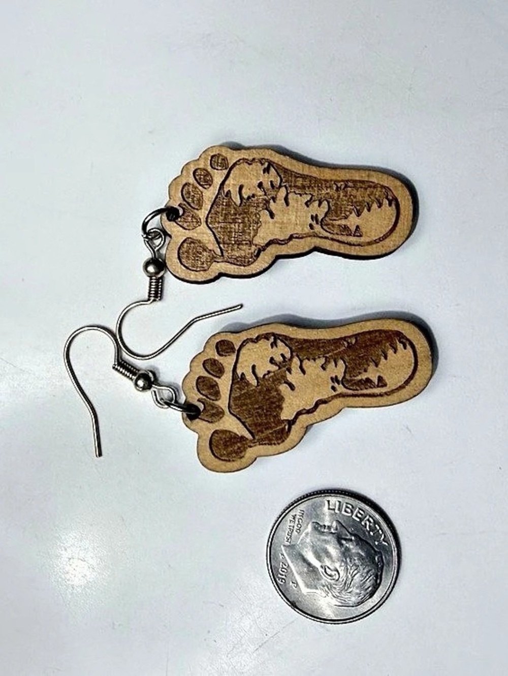 Wooden Bigfoot Earrings